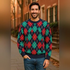 Jos. A. Bank Men's Argyle Sweater - Red, Blue, and Green